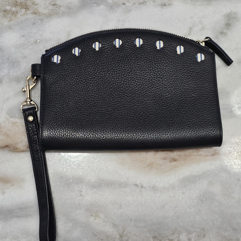 Navy Leather Wristlet Clutch